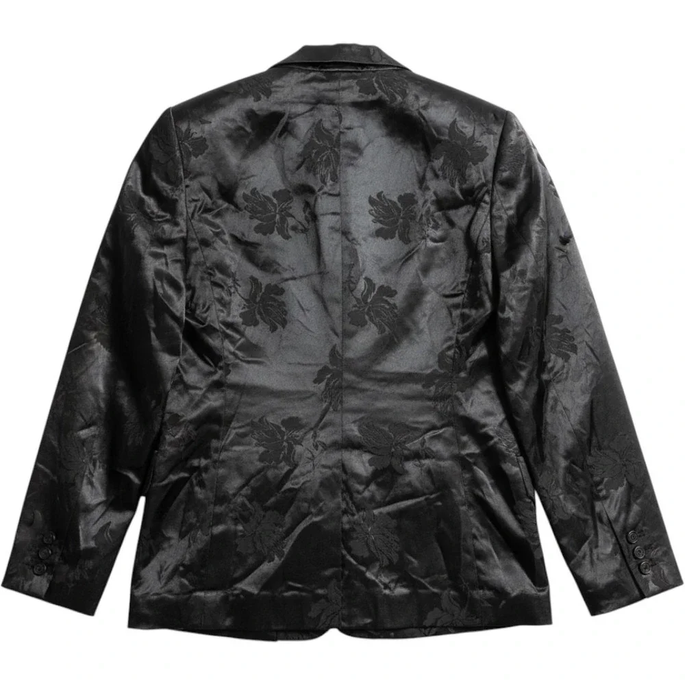 1.STATE Womens Black Floral Jacquard Satin Double Breasted Blazer Jacket Size 10